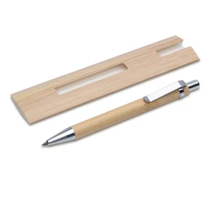 Penna a sfera/matita in bambù a inchiostro permanente con astuccio Lakimus - beige